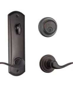 Kwikset 508TNLKCDB-11PS Signature Series Tustin Interconnected Keyed Deadbolt Passage Door Lock SmartKey With 23/8 NFL Square Corner Latch And 85278 Square Corner Strike Venetian Bronze Finish